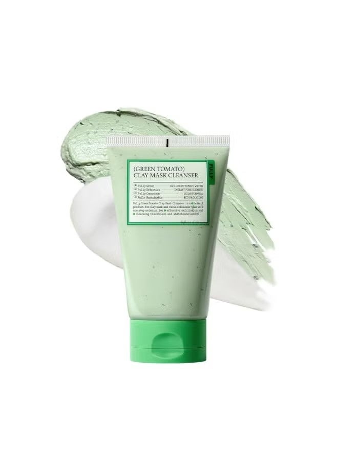 فولي Green Tomato Facial Cleanser, Cardi B’s Clay Mask Cleanser for Deep Pore Cleanse & Pore Detox, Blackhead & Sebum Control, 49% مستخلص الطماطم الأخضر, غسيل الوجه اللطيف للمرأة, العناية بالبشرة الكورية - Image 1